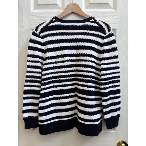 Ann Taylor Blue White Viscose Blend Eyelet Cardigan Size XL Office Nautical - Picture 3 of 11